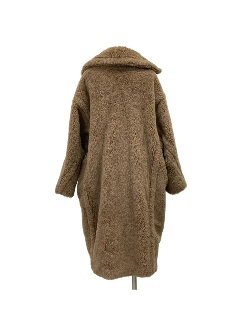 Max Mara Coat Teddy Bear Dark Beige Long Sleeve Winter Cashmere Alpaca S